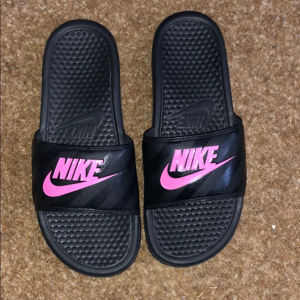 COPY - Black and Pink Nike Slides